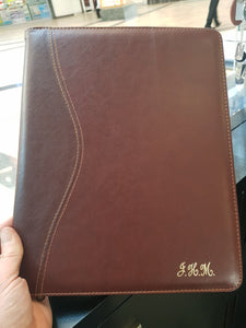 embossing on to leather folders CLICK pic for more