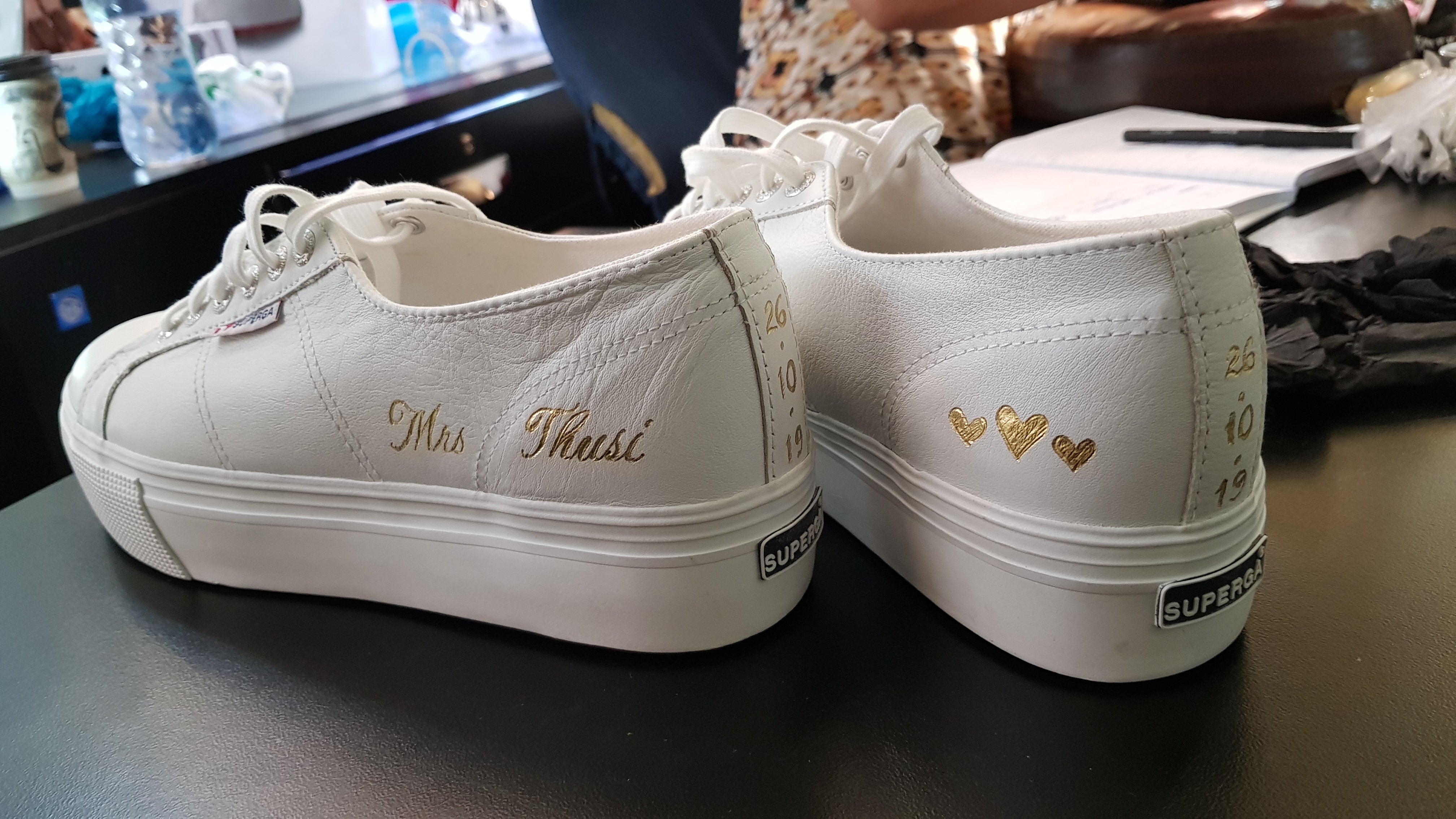 embossing onto sneakers