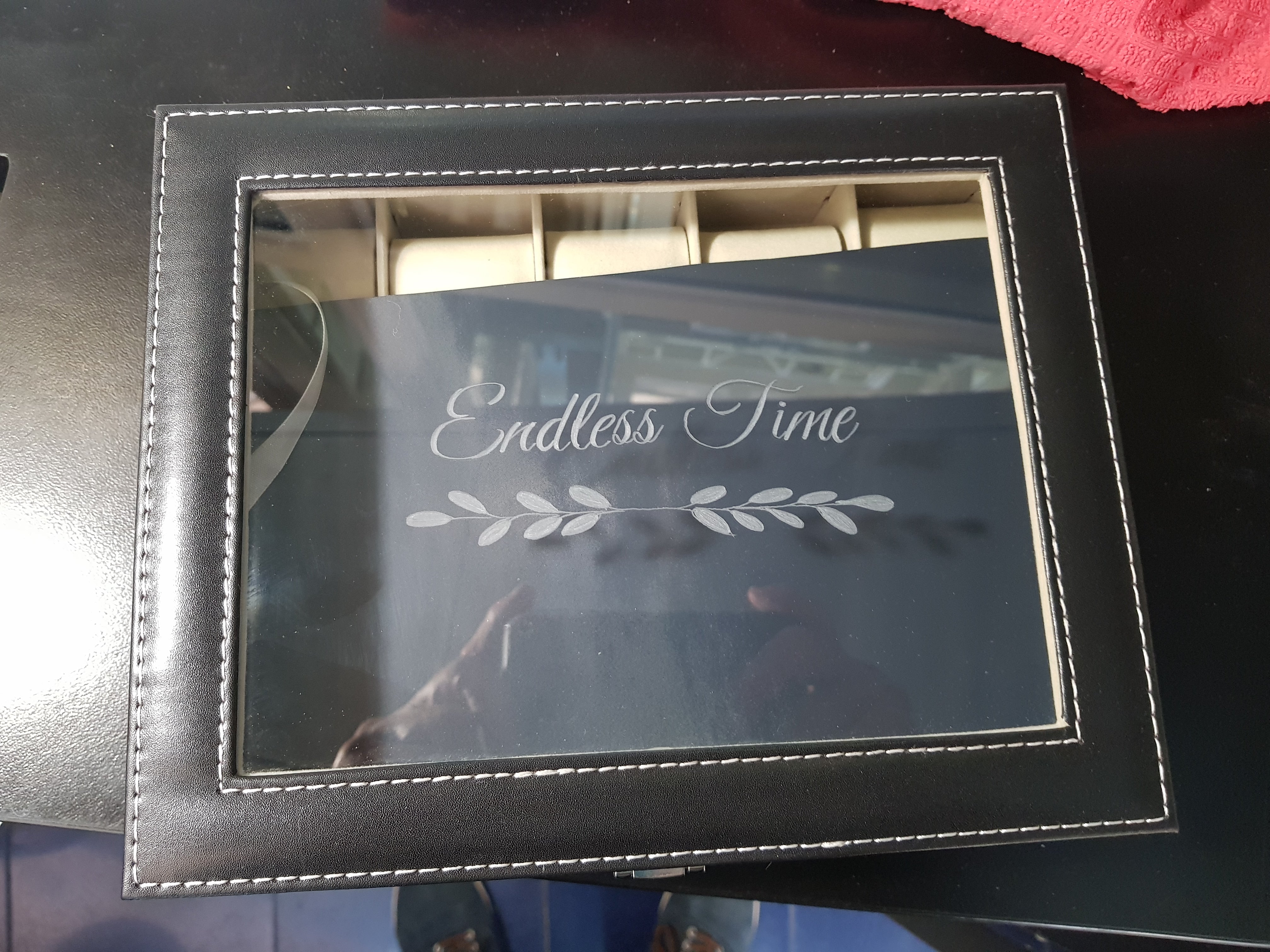 hand engraved watch box- engraving in pic R180