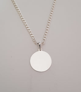 sterling silver 20mm round pendant with chain incl engraving