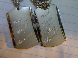 sample engraving onto dog tags- this message R160